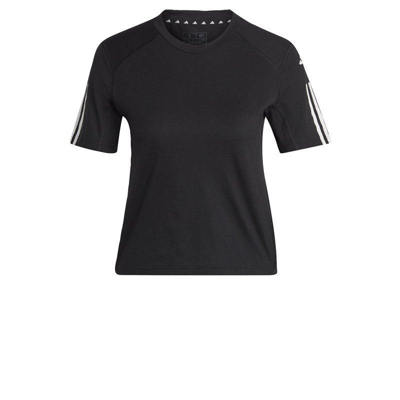 adidas Femme Train Essentials Train Cotton 3-Stripes Crop Tee, Black/White, S