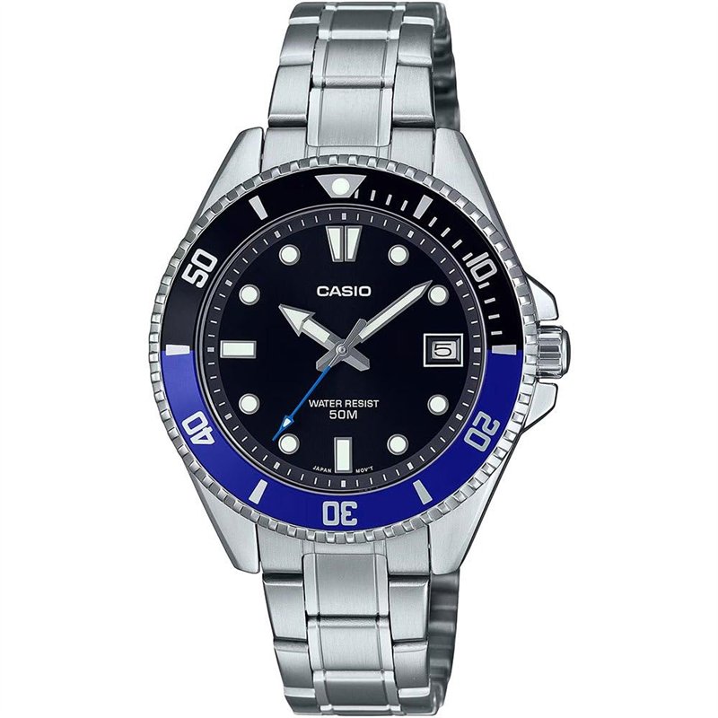 Casio Montre à Quartz pour Femme en Acier Inoxydable avec Cadran Noir MDV-10D-1A2VDF, Noir, Bracelet