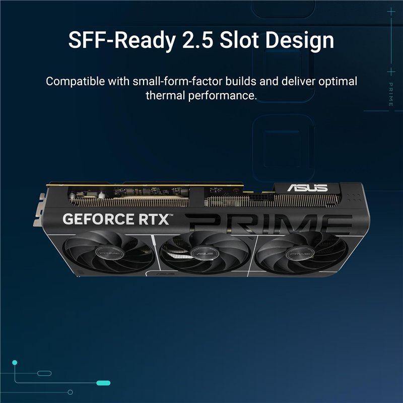 Image secondaire de Asus Prime GeForce RTX 5070 Ti 16GB GDDR7 – Carte Graphique (PCIe 5.0, HDMI, Display 2.1, 2.5 Slot, Ventilateurs axiaux, SFF-Rea