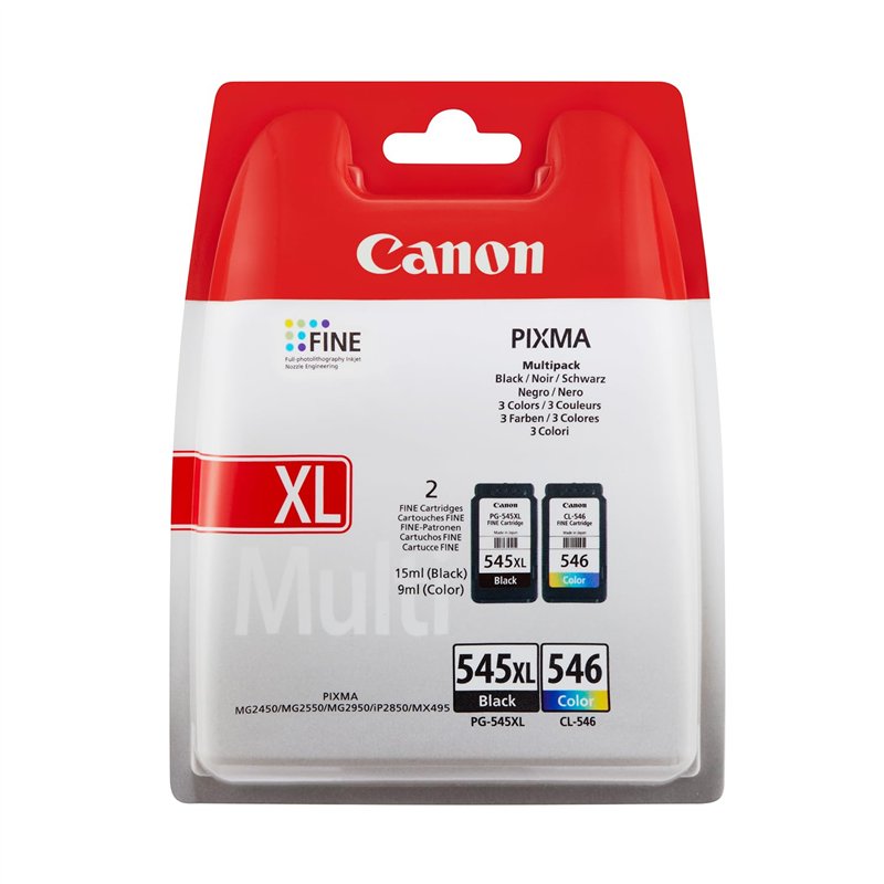 Canon PG-545XL/CL-546 MULTI BL SEC Pack de 2 Cartouches d'encre d'origine Noir/Cyan/Magenta/Jaune