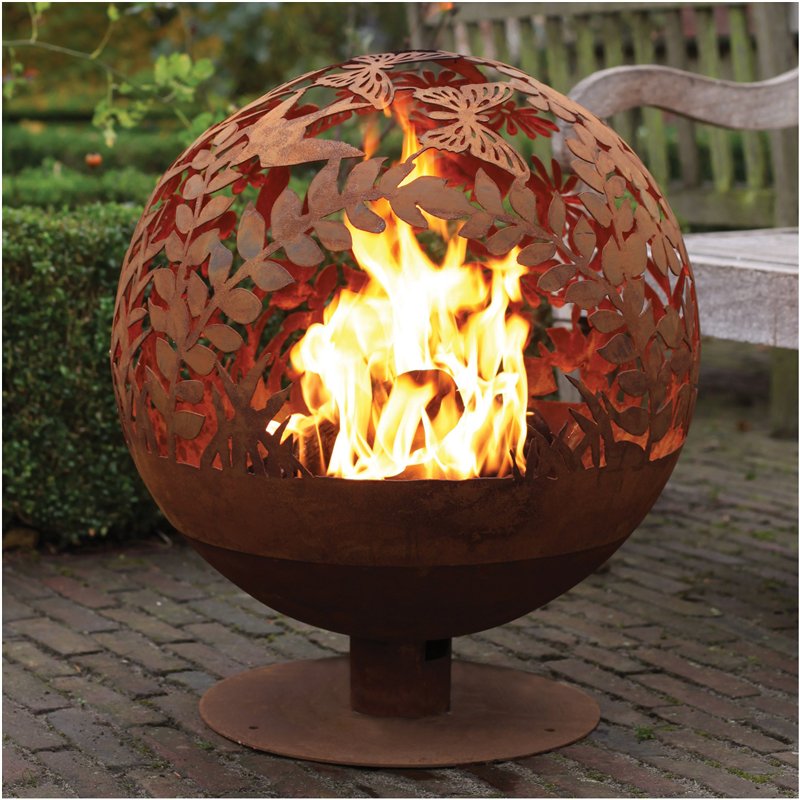 Image secondaire de Brasero métal globe feuille aspect rouillé, pour les soirées d’ambiance Ø 58 cm