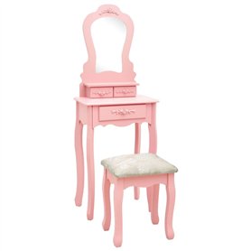 Tavolo da Trucco con Sgabello Rosa 50x59x136 cm Legno Paulownia
