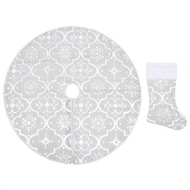 VXL Jupe de sapin de Noël de luxe et chaussettes en tissu blanc 150 cm