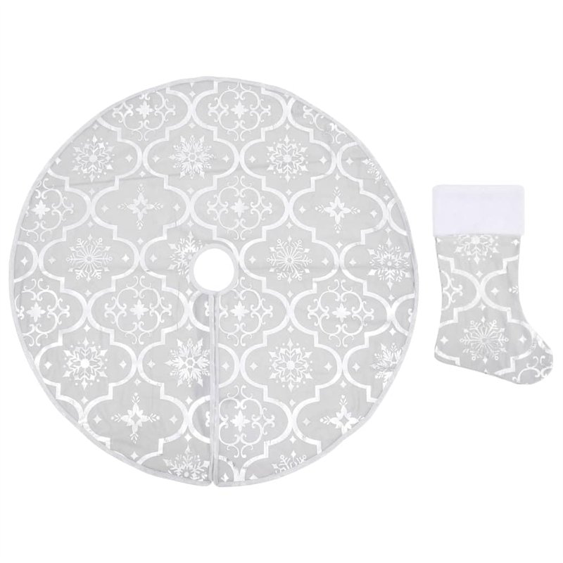 VXL Jupe de sapin de Noël de luxe et chaussettes en tissu blanc 150 cm