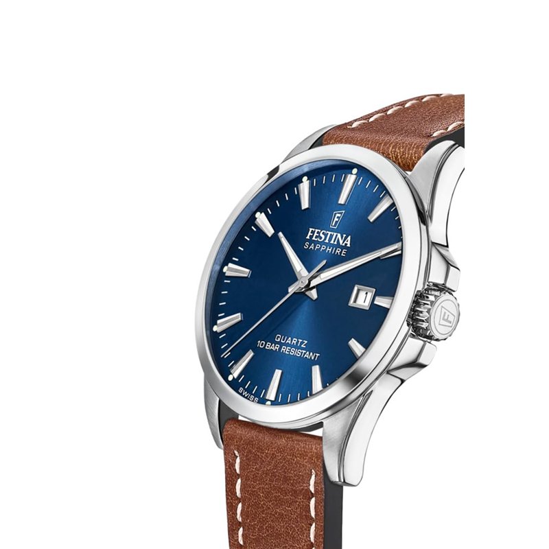 Image secondaire de Festina Montre pour Homme F20025/3 Swiss Made Boîtier en Acier Inoxydable Gris Bracelet en Cuir Marron