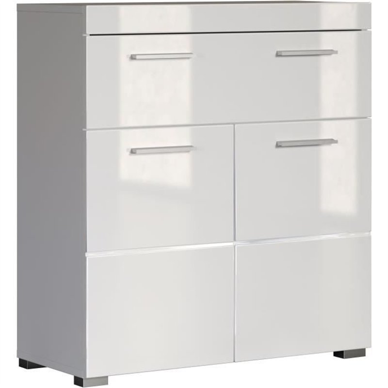 Meuble bas de salle de bain Amanda - Blanc brillant - 2 portes + 1 tiroir - L73 x P31 x H79 cm