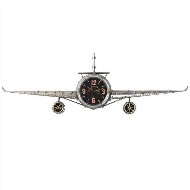 Horloge Murale Home ESPRIT Doré Argenté Métal Avion Vintage 143 x 20 x 46 cm