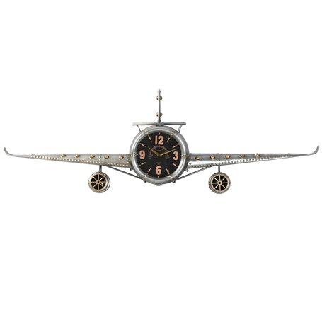 Horloge Murale Home ESPRIT Doré Argenté Métal Avion Vintage 143 x 20 x 46 cm