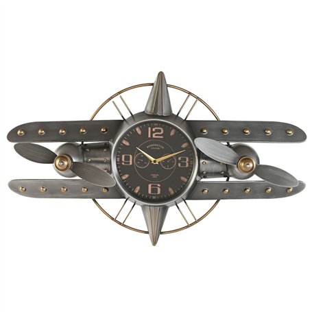 Horloge Murale Home ESPRIT Doré Argenté Métal Avion Vintage 77