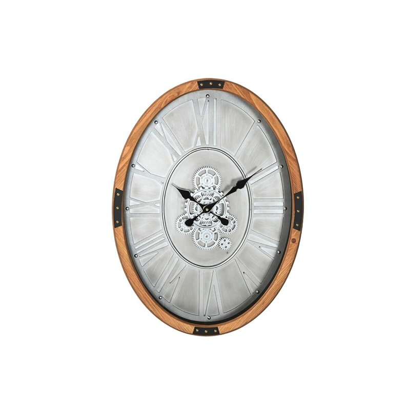 Horloge Murale Home ESPRIT Argenté Naturel Métal Verre Bois de pin 50 x 8 x 68 cm