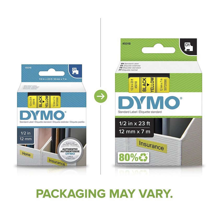 Image secondaire de Dymo D1 Ruban 12 mm x 7 m noir sur jaune 45018