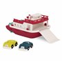 Battat - Wonder Wheels - Bateau Ferry Flotant - Jouet de bain avec voitures pour les tout-petits - 3 pieces - Rouge et blanc