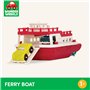 Battat - Wonder Wheels - Bateau Ferry Flotant - Jouet de bain avec voitures pour les tout-petits - 3 pieces - Rouge et blanc, 1 