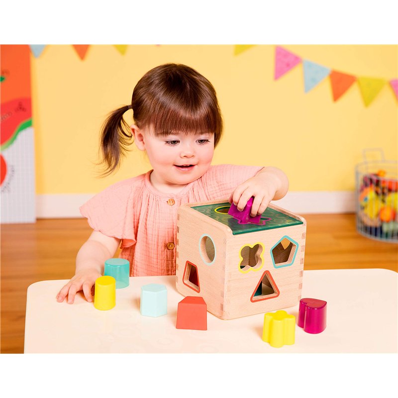 Image secondaire de B. Toys - Wonder Cube - Jouet de développement en Bois - trieur de Formes - 9 Formes colorées - Jouet éducatif pour Les Tout-Pet