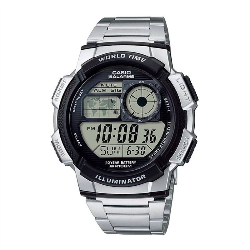 Casio Montre à Quartz pour Homme AE1000WD-1AV en résine argentée avec Cadran numérique, Noir, No Size, Robe