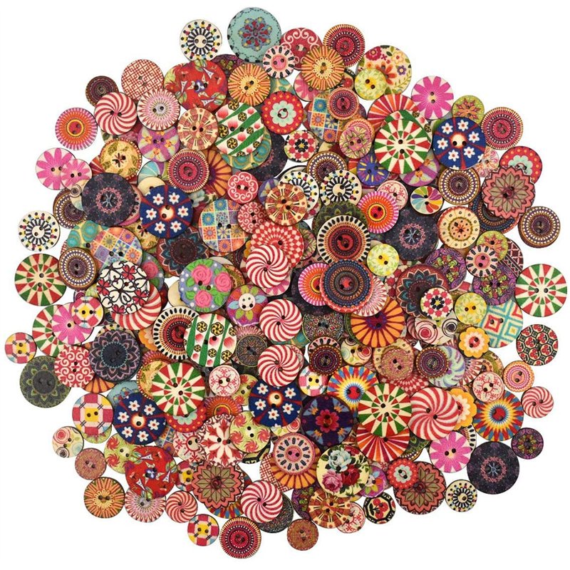 YMWALK Boutons en bois boutons en bois de forme ronde imprimés 300Pcs Couleur et taille mélangées pour la couture, l'artisanat, 