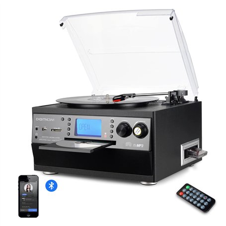 DIGITNOW! Platine Vinyle Bluetooth Tourne-Disque USB mp3 et Fonction Encodage Classique Lecteur CD avec Cassette FM Radio