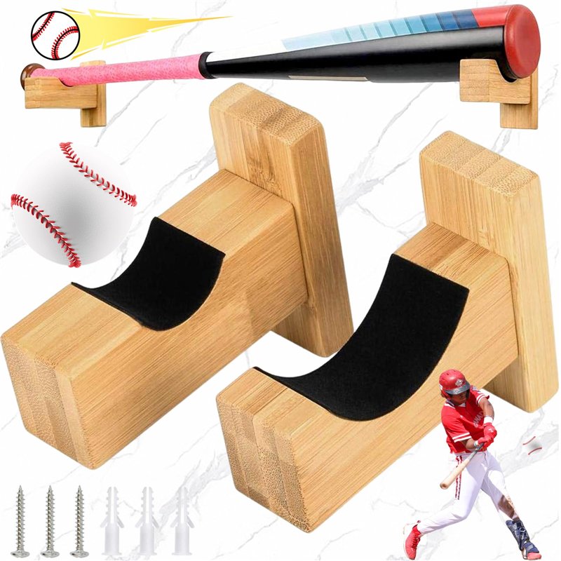 2 Récipients Support de Batte de Baseball, Affiché Horizontalement, Support de Batte de Baseball en Bois, Massif Fait à la Main,