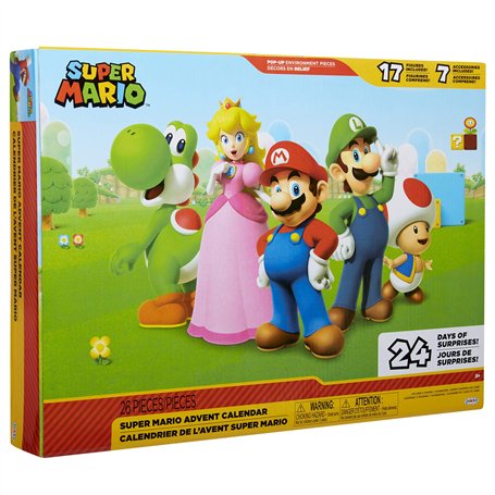 Nintendo Super Mario - Calendrier de l'Avent Super Mario avec 24 Surprises - 17 Figurines Articulées 6 Cm + 7 Accessoires – Joue