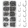 500pcs Hameçon de Pêche Crochets de Pêche en AcierCarbone avec Barbillon Hameçons Barbelés en 10 Tailles avec Boîte de Rangement