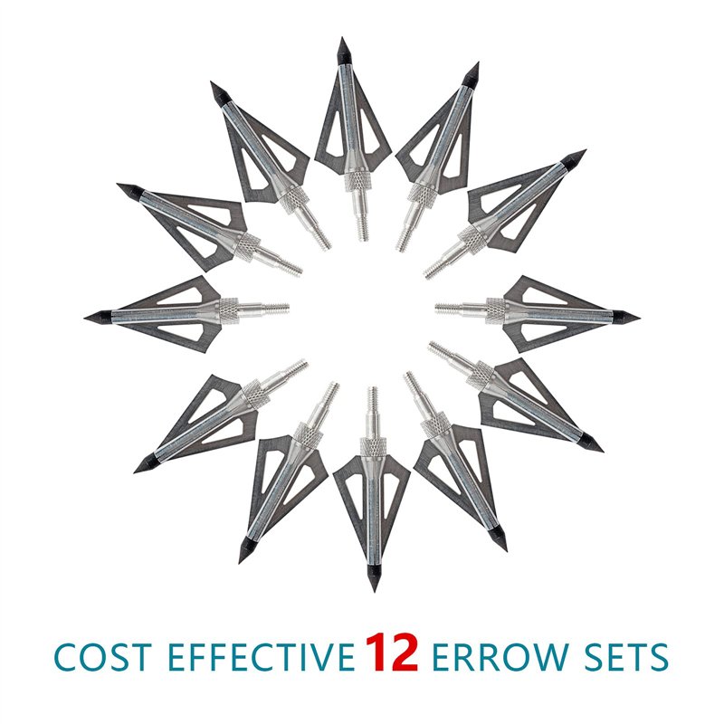 Image secondaire de 12 Pointes de Chasse au tir à l'arc, Têtes de Flèches à 100 Grains avec 3 Lames en Acier Inoxydable, Pointes de flèche en Plein