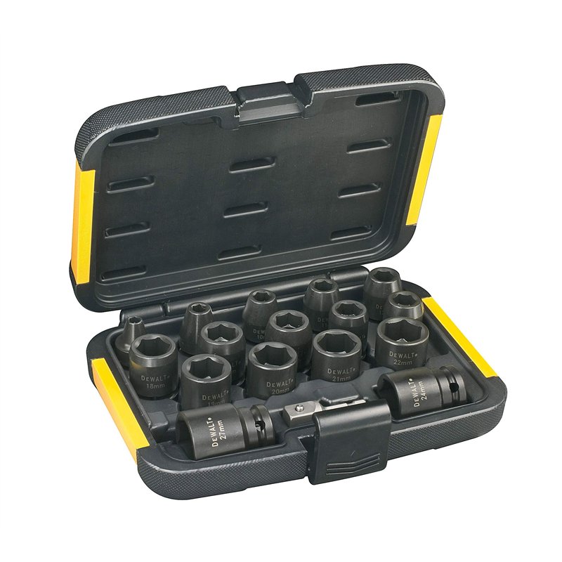 DEWALT - Coffret de 16 douilles à chocs - douilles et coffrets avec adaptateur et prises femelles - taille d'entraînement 1/2