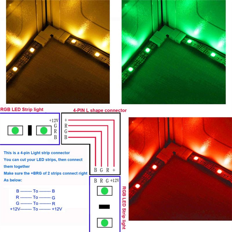 Image secondaire de CESFONJER Lot de 20 connecteurs pour bande lumineuse en forme de L à 4 broches, connecteur sans espace pour bande LED à 4 broche