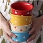 TAMUME 200ml Ramequins en Porcelaine et Assiettes à Soufflé pour Crème Brûlée, Bol de Cuisson en Céramique à Pois, Lot de 6 Bols