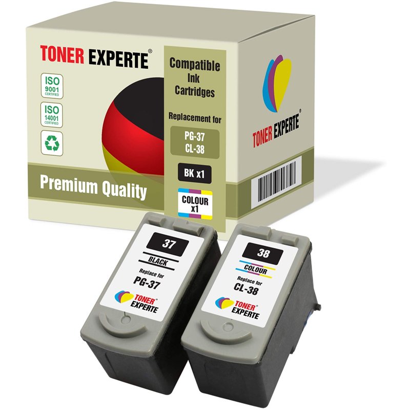 TONER EXPERTE Pack 2 XL Compatibles PG-37 CL-38 Cartouches d'encre pour Canon iP1800, iP1900, iP2500, iP2600, MP140, MP190, MP21