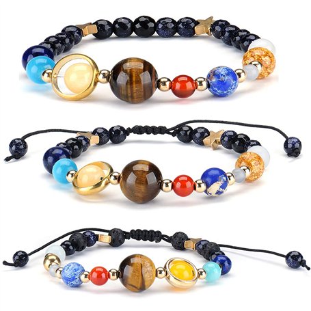 3 X Galaxy Système solaire Bracelet Univers Neuf Planètes Étoile Perles De Pierre Naturelle Bracelets Bracelets Bracelets Réglab