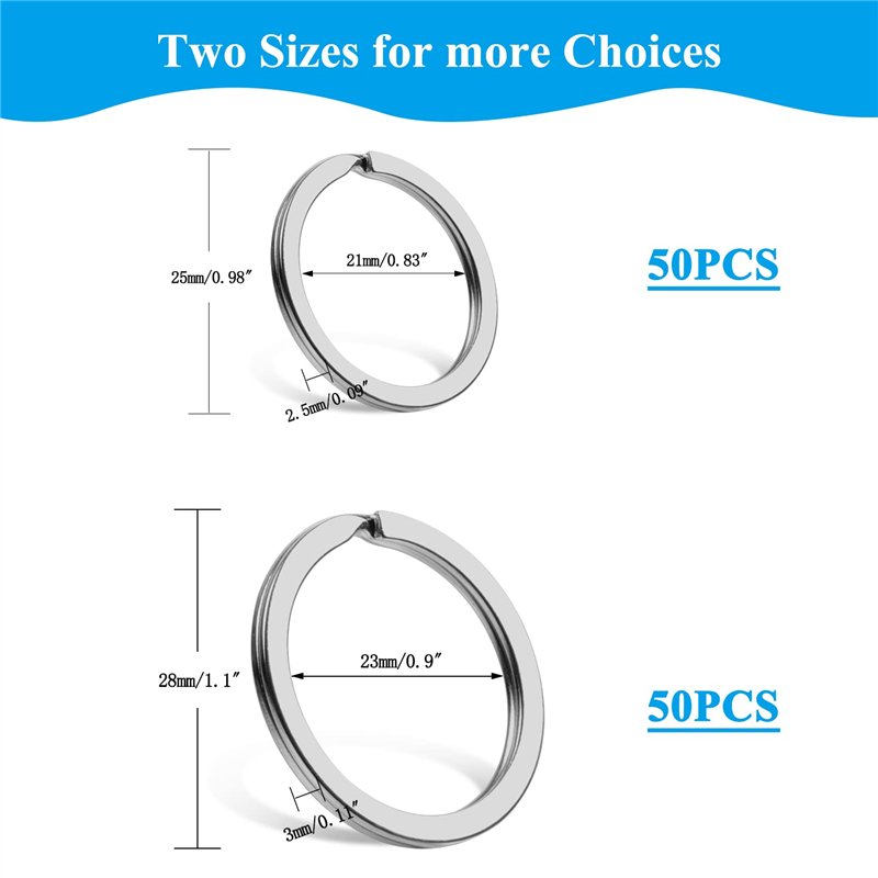Image secondaire de Sopito 100Pcs Anneaux Porte Clé, Anneau Clef, 25mm et 28mm Convient pour Les Clés de Voiture, Chambre, Bureau, Plats Anneau Port