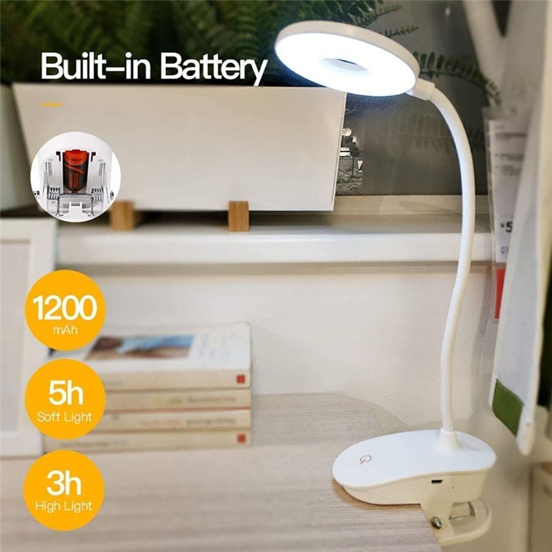 Image secondaire de Lampe de lecture à clipser alimentée par piles pour lit, avec 3 niveaux de luminosité, rechargeable par USB