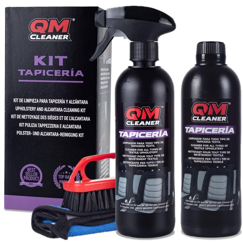 QM Cleaner kit de Nettoyage de Tapisserie pour Tout Type de Tissus Rapide et Efficace – Comprend 2 QM Tapicería 1 Microfibre et 