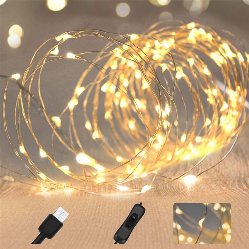 WALCHO Guirlande lumineuse alimentée par USB, 120 LED 12m/39FT avec guirlandes lumineuses étanches pour chambre à coucher Jardin