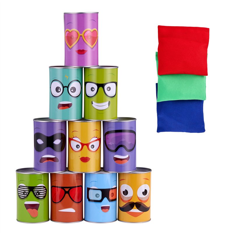 THE TWIDDLERS 13 Pièces Jeu de Fête Chamboule Tout avec Coffret Cadeau pour Enfants & Adultes - 10 Boîtes Conserve Métal & 3 Sac