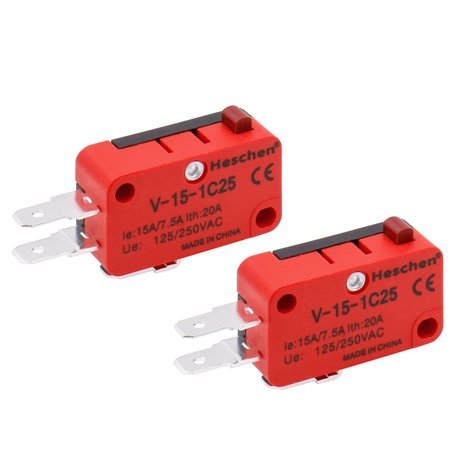 Heschen Micro commutateur V-15-1C25 SPDT Type de bouton 20A 250VAC 2 Pack