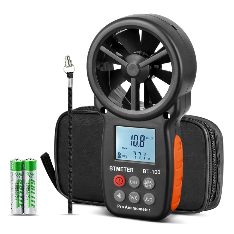 BTMETER Anémomètre numérique portatif BT-100, jauge de vitesse du vent, mesure avec précision la vitesse du vent et la température