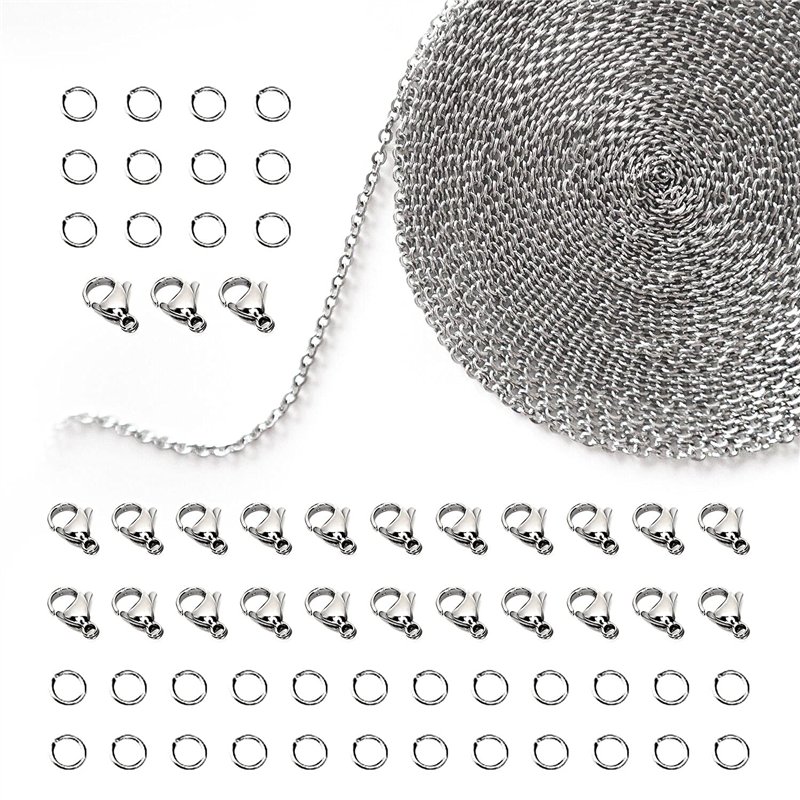 TEEUCNY Maillons de Chaîne pour la Fabrication de Bijoux DIY, 12 M Acier inoxydable Argenté Chaîne de câble de liaison, 60 Annea