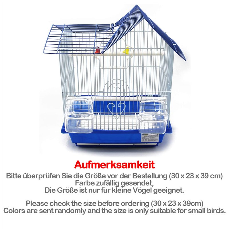 Image secondaire de BPS Cage à Oiseaux Métal Petite Cage avec Bol à Nourriture et Abreuvoir Balançoire à Seau Couleur Aléatoire 30 x 23 x 39 cm BPS-