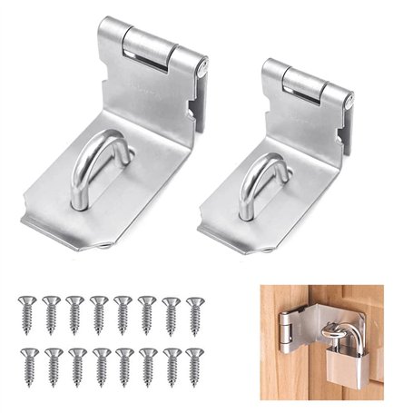 FIGFYOU 2 PCS Loquet de Cadenas à Angle Droit 90 Degrés en Acier Inoxydable - Moraillon de Porte Avec 16 Vis pour Jardin