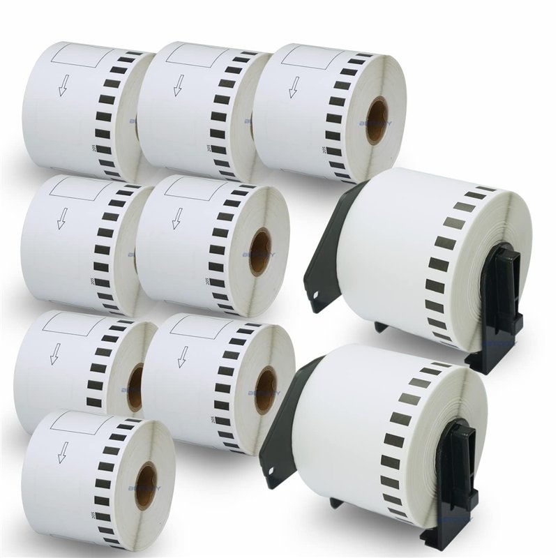 BETCKEY - 10 DK-22205 Rouleau de Papier Continu Compatible avec Brother, 62mm x 30.48m, 10 Étiquettes pour Imprimantes d'Étiquet