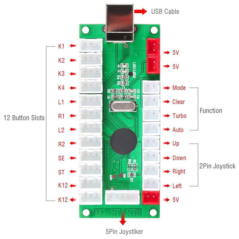 Image secondaire de EG Starts classique Arcade Contest Kit de bricolage USB Encoder Pour PC Joystick + Chrome LED éclairé bouton 1 et 2 joueurs Bout
