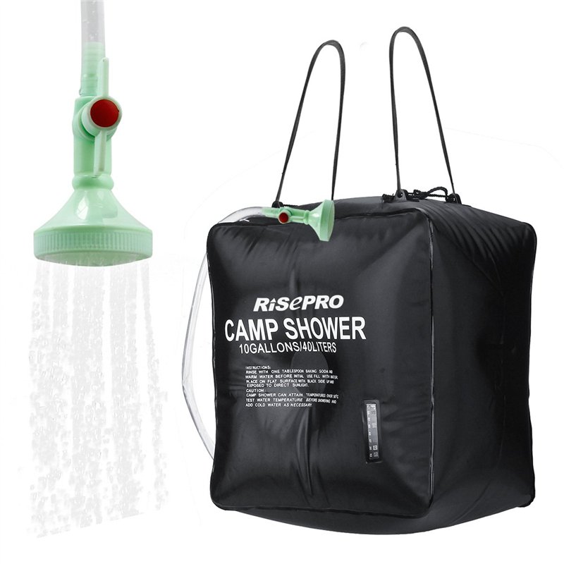 Sac de douche solaire 40 litres camping, température 45 °C randonnée, escalade