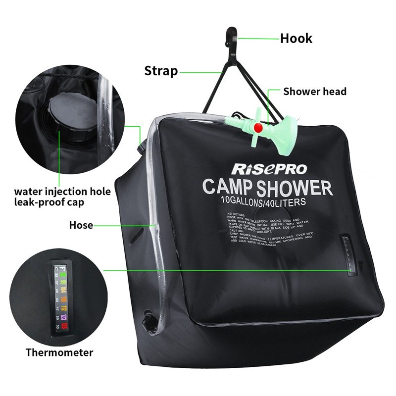 Image secondaire de Sac de douche solaire 40 litres camping, température 45 °C randonnée, escalade