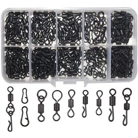 150pcs/boîte émerillons pivotants noirs mats pour la pêche de la carpe attaches rapides avec boîte de matériel pour la pêche de