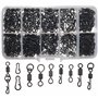 150pcs/boîte émerillons pivotants noirs mats pour la pêche de la carpe attaches rapides avec boîte de matériel pour la pêche de