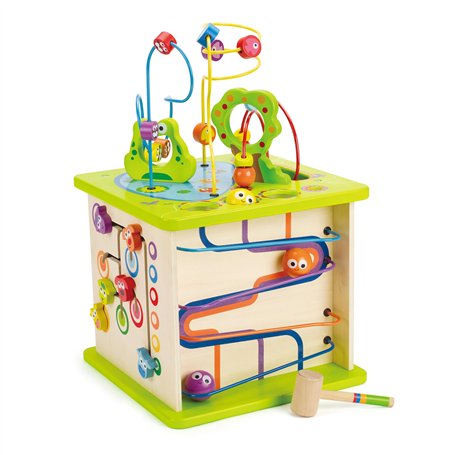 Hape Cube d'Activité Bébé en Bois - Centre d'Activité Bébé 1 an - 5 Faces d'Activités - Animaux