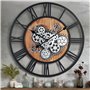 Lafocuse Horloge Murale Engrenages Mobiles Geante 57 cm Noire Industrielle Bois Vintage Pendule Murale Steampunk Chiffres Romain
