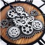 Lafocuse Horloge Murale Engrenages Mobiles Geante 57 cm Noire Industrielle Bois Vintage Pendule Murale Steampunk Chiffres Romain