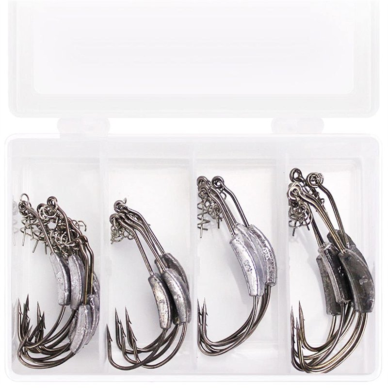 ANCLLO Lot de 25 hameçons de pêche lestés avec verrou à ressort, crochet en plastique souple pour poissons roux d'eau douce et s